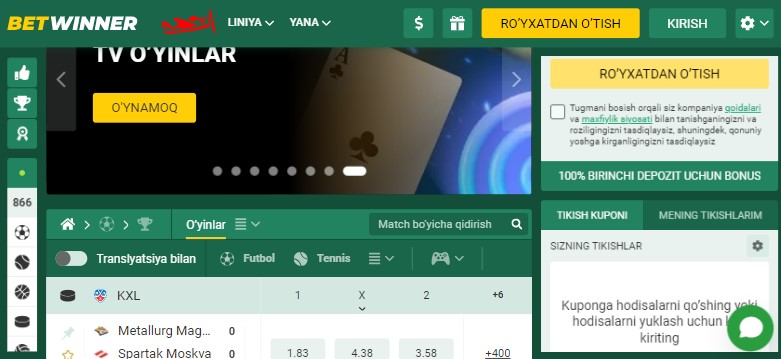 Betwinner mobil ilovasi